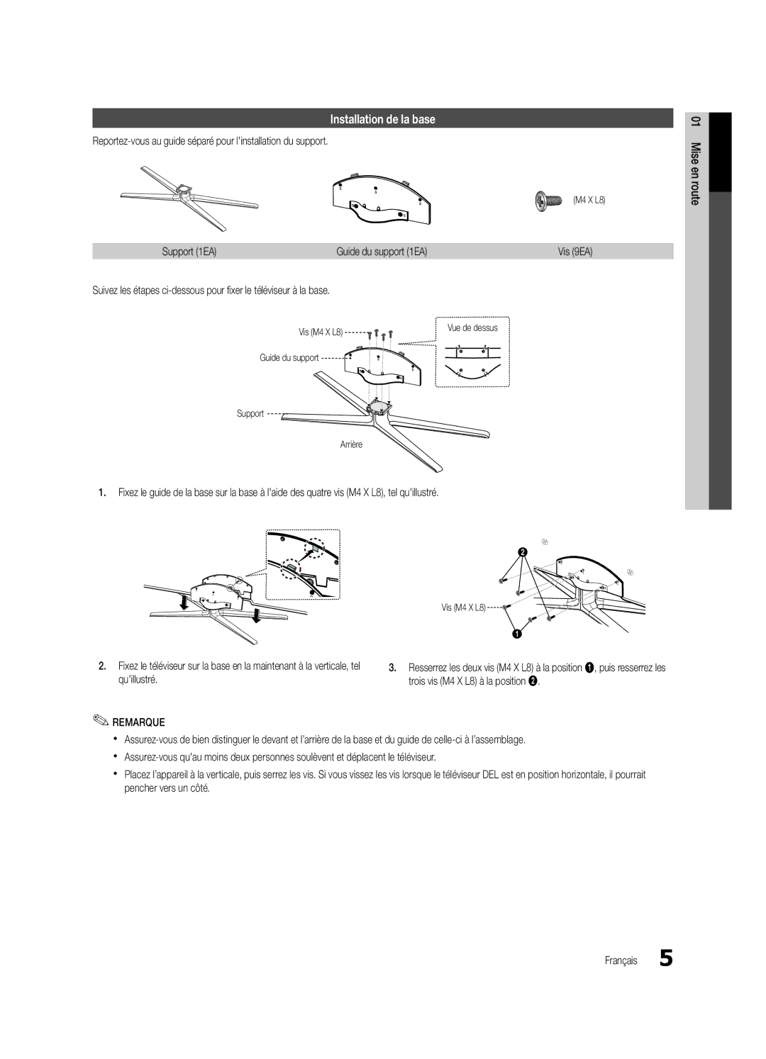 Samsung UC6800 Installation de la base, Reportez-vous au guide séparé pour linstallation du support, Vis M4 X L8 