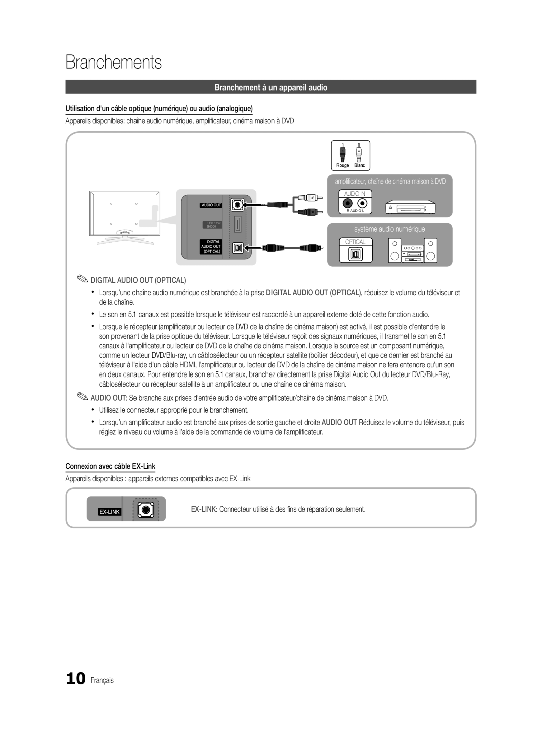 Samsung BN68-02910B-03, UC6800 user manual Branchement à un appareil audio 