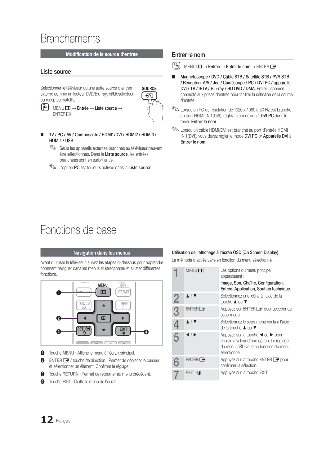 Samsung BN68-02910B-03, UC6800 user manual Fonctions de base, Liste source, Entrer le nom, Modification de la source dentrée 