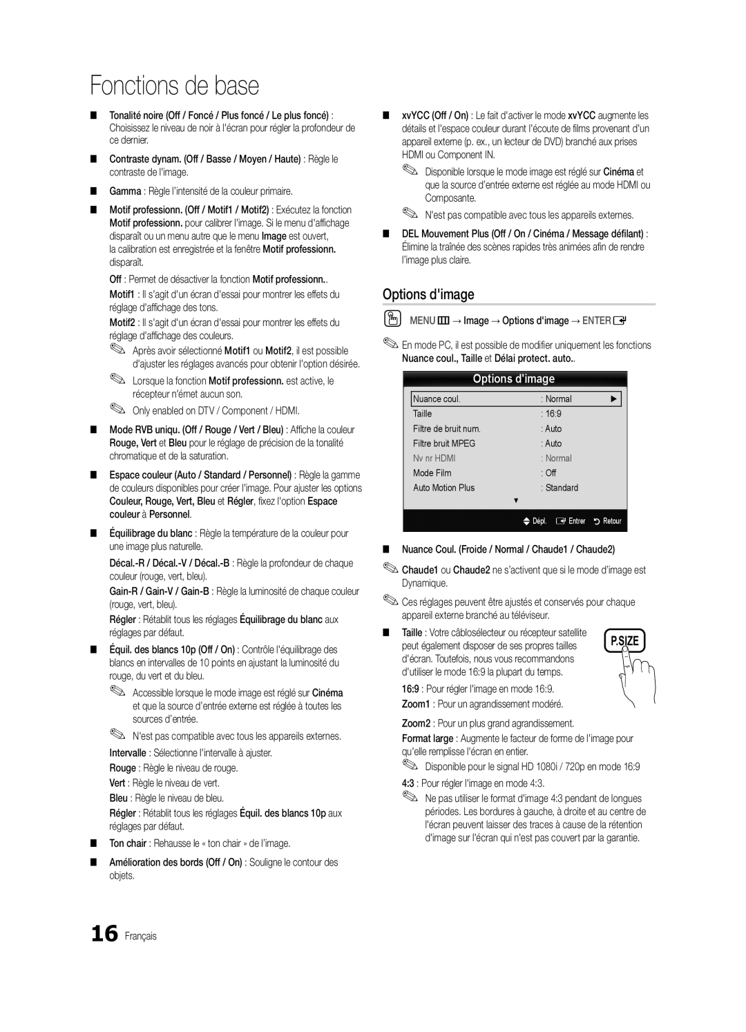 Samsung BN68-02910B-03, UC6800 user manual OO MENUm→ Image → Options dimage → Entere 