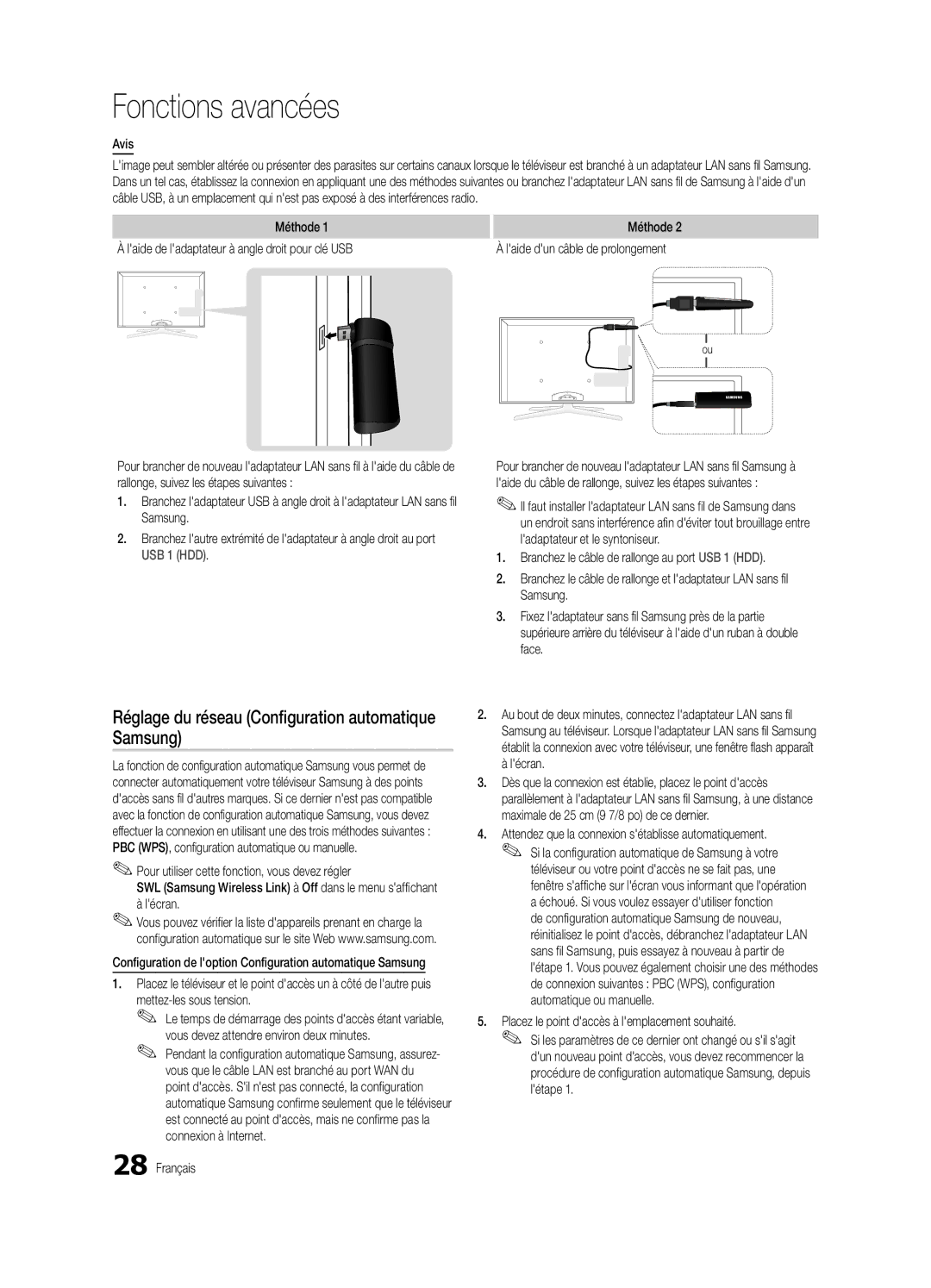 Samsung BN68-02910B-03, UC6800 Réglage du réseau Configuration automatique Samsung, Avis, Mettez-les sous tension 