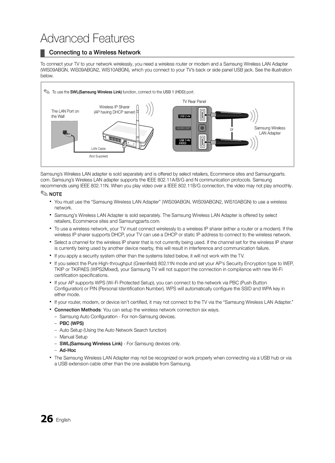 Samsung Series C6 6300, BN68-02956A-02, UN60C6300SFXZA user manual Connecting to a Wireless Network 