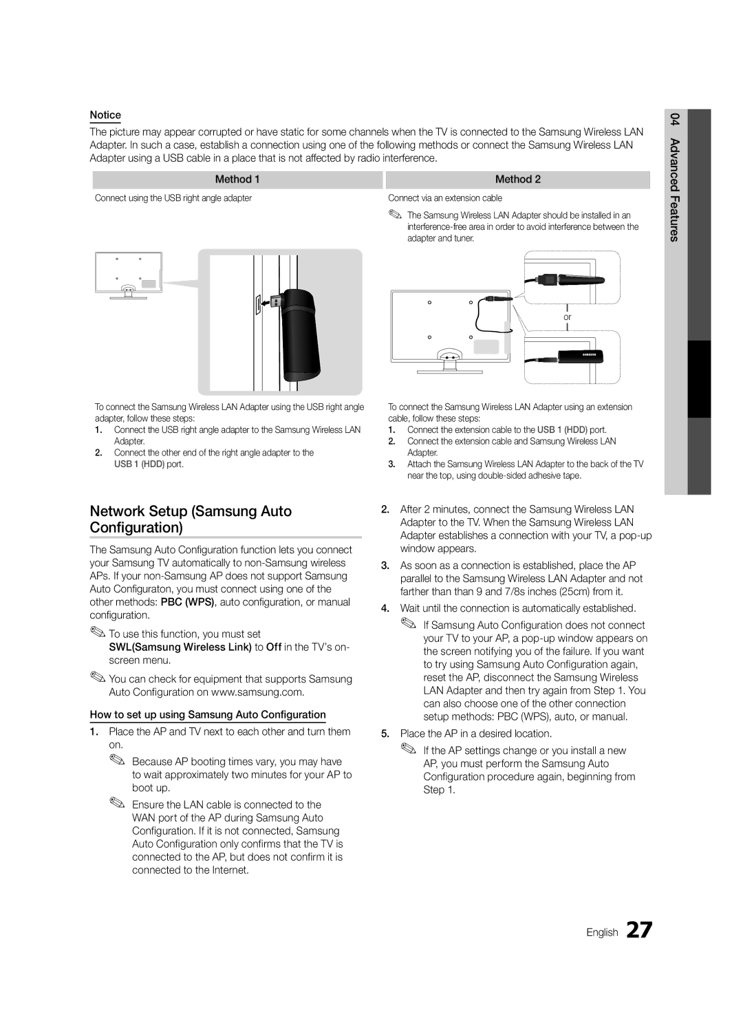 Samsung BN68-02956A-02, UN60C6300SFXZA user manual Network Setup Samsung Auto Configuration, 04Features Advanced, Boot up 