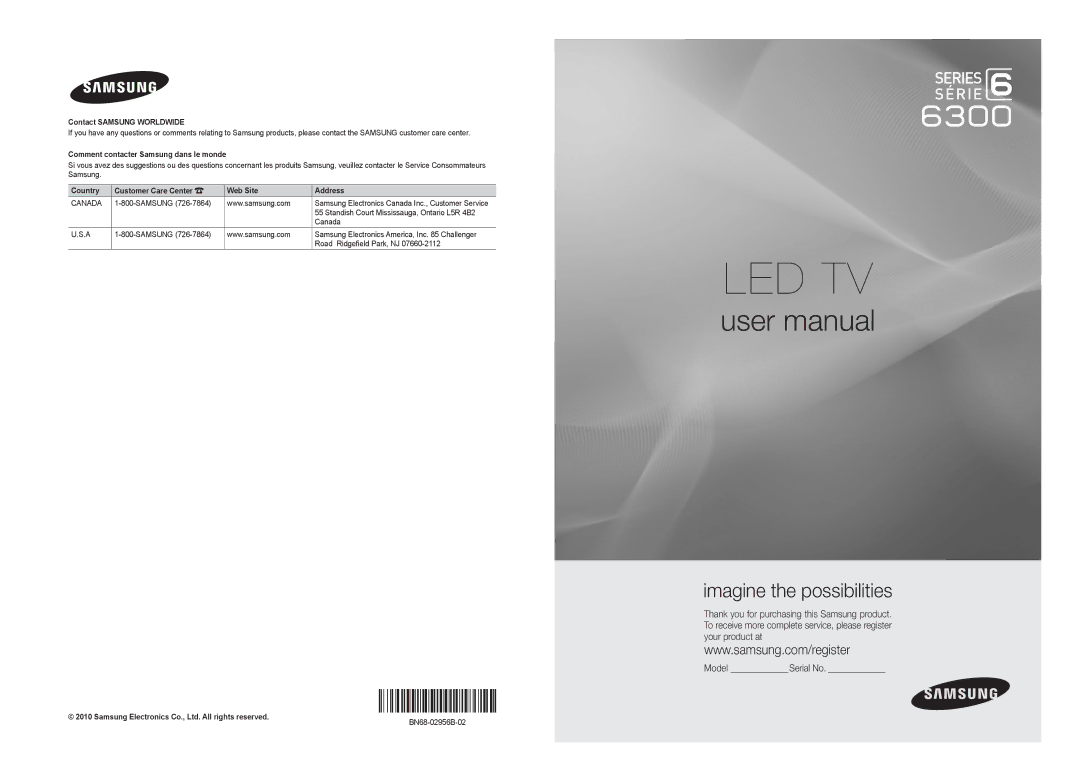 Samsung BN68-02956B-02 user manual Contact Samsung Worldwide, Samsung Electronics Canada Inc., Customer Service 