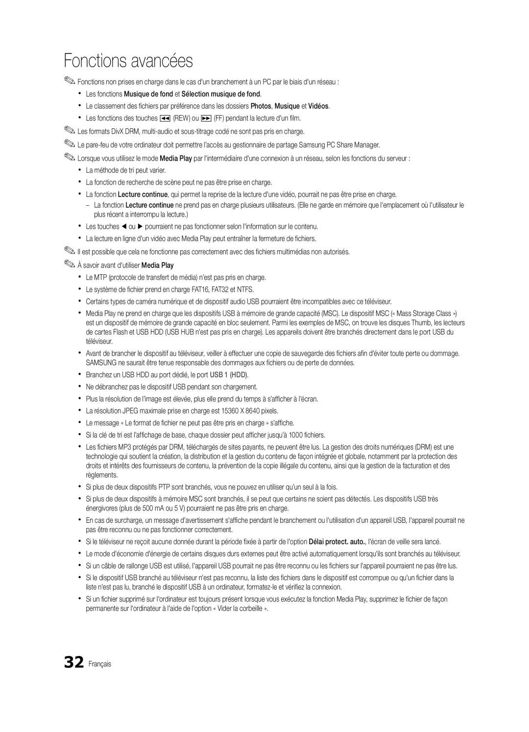 Samsung BN68-02956B-02 user manual Fonctions avancées 