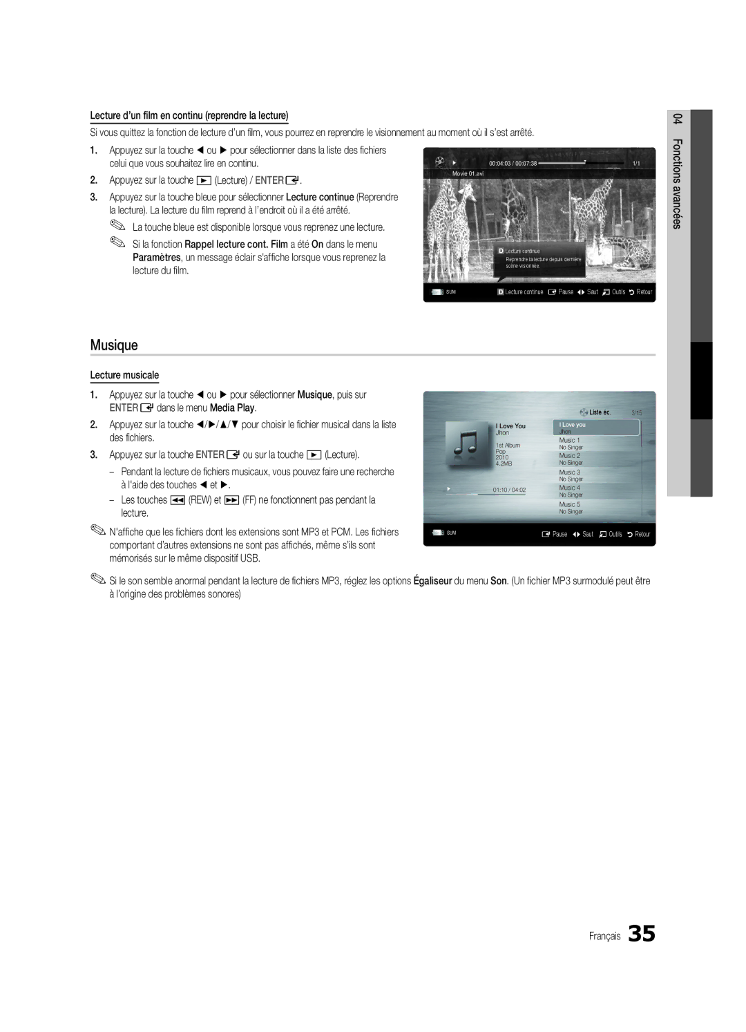 Samsung BN68-02956B-02 user manual Musique 