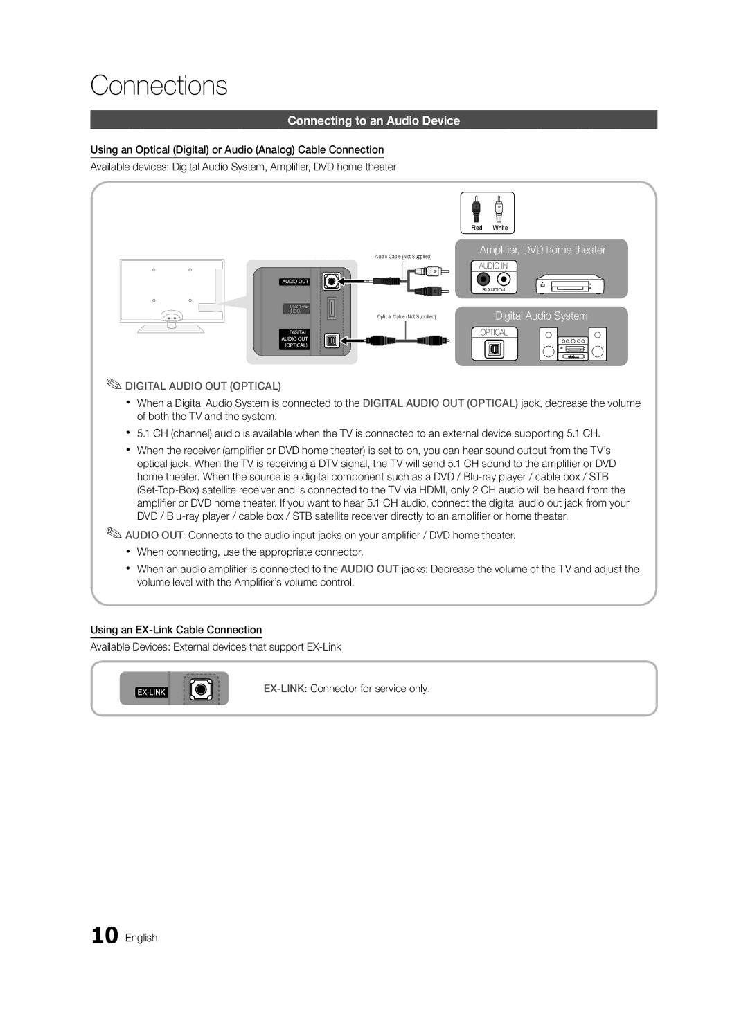 Samsung BN68-03004B-02, UC5000-ZC user manual Connecting to an Audio Device, Digital Audio OUT Optical 