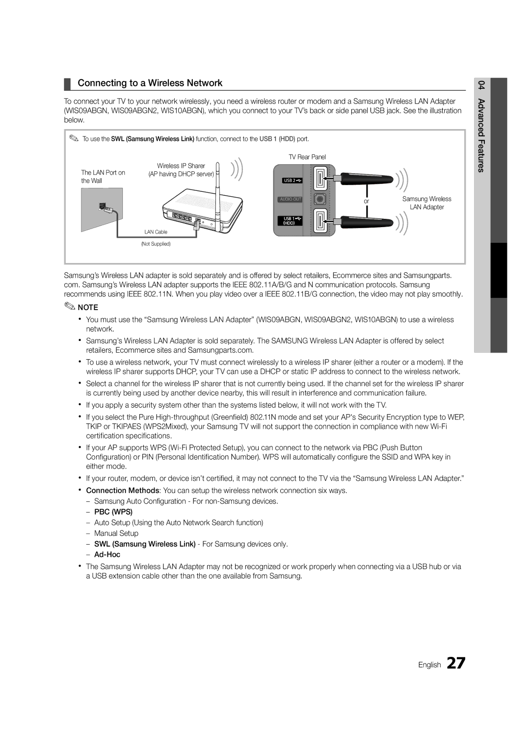 Samsung UC5000-ZC, BN68-03004B-02 user manual Connecting to a Wireless Network 