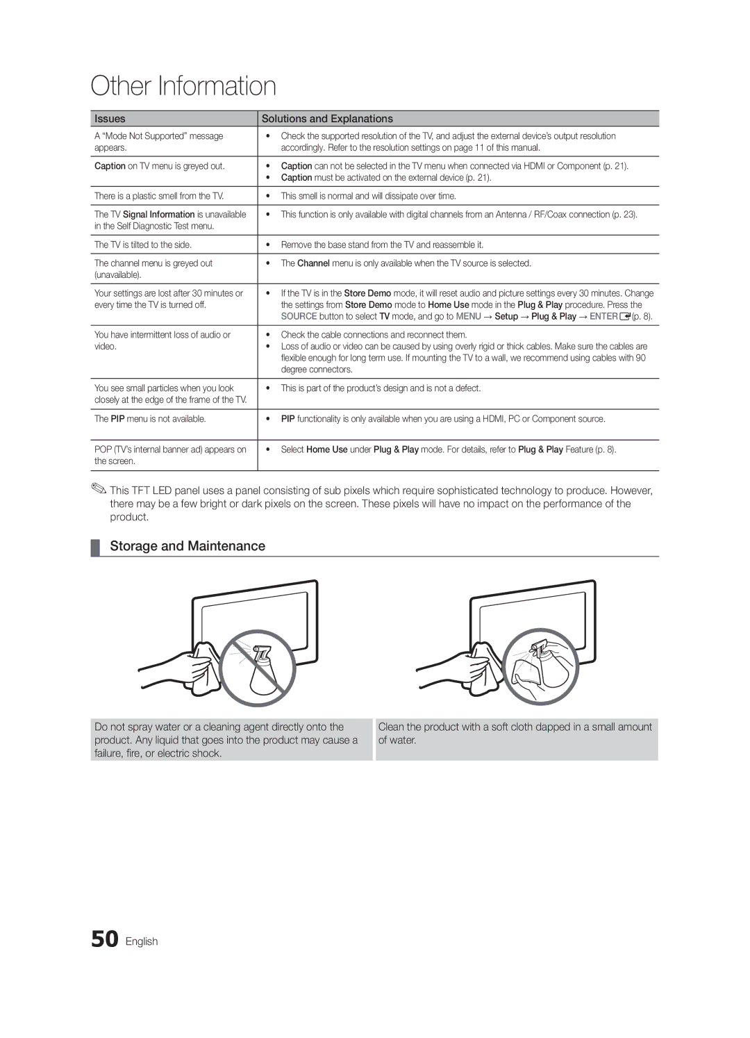 Samsung BN68-03004B-02 Storage and Maintenance, Caption must be activated on the external device p, Degree connectors 