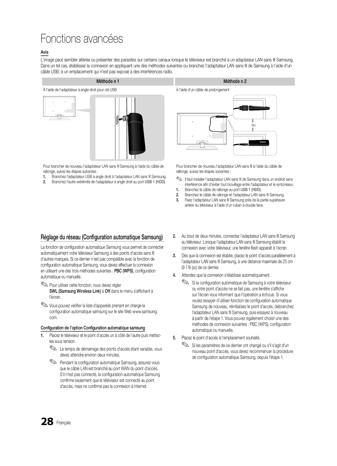 Samsung BN68-03004B-02, UC5000-ZC Avis, Méthode n, Réglage du réseau Configuration automatique Samsung, Les sous tension 