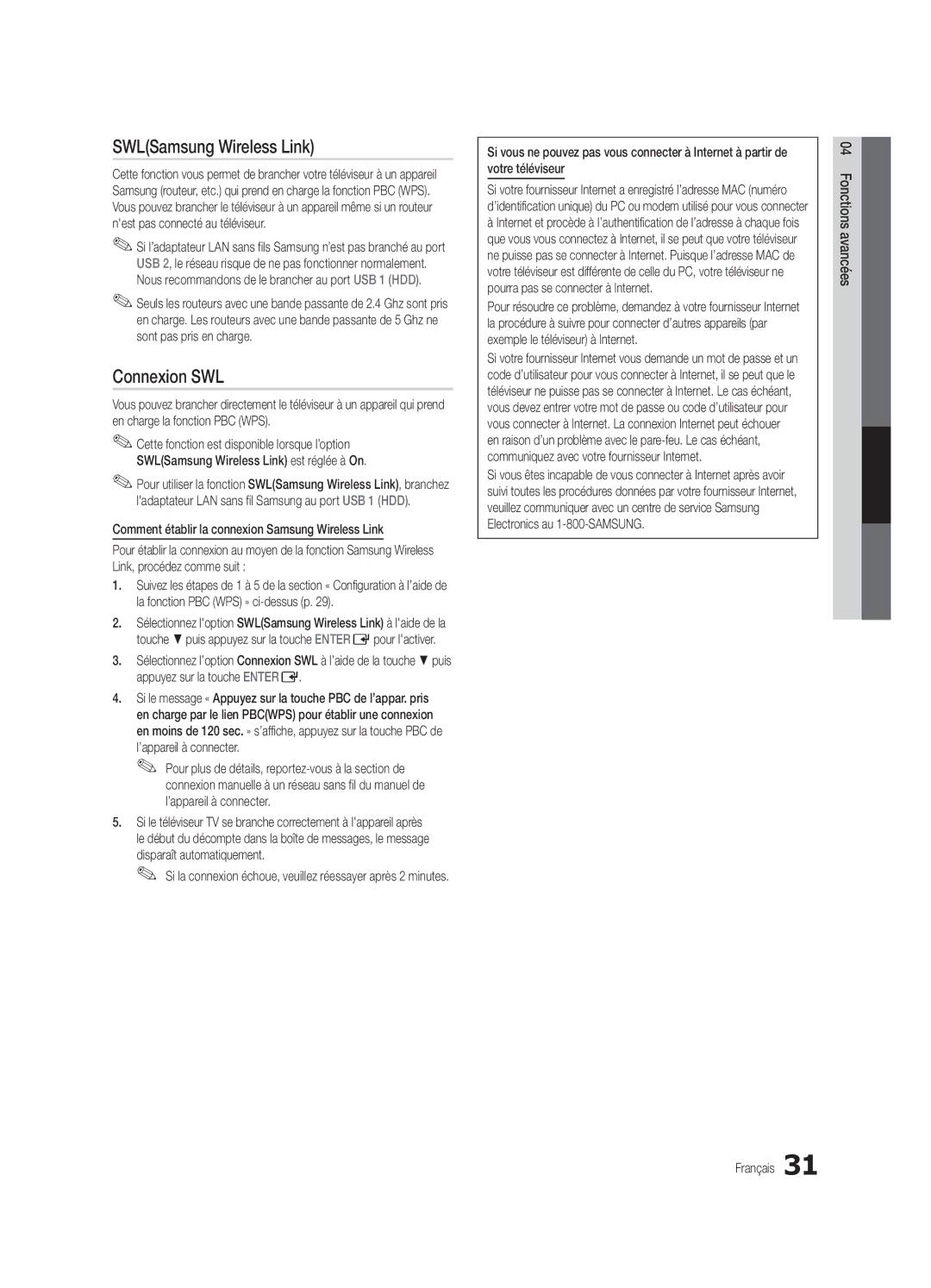 Samsung UC5000-ZC user manual SWLSamsung Wireless Link, Connexion SWL, ’appareil à connecter, Disparaît automatiquement 