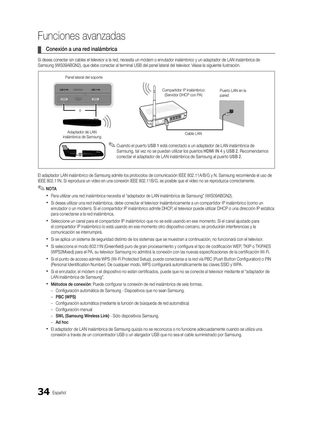 Samsung BN68-03088A-01, Series C9 user manual Conexión a una red inalámbrica, Pared 