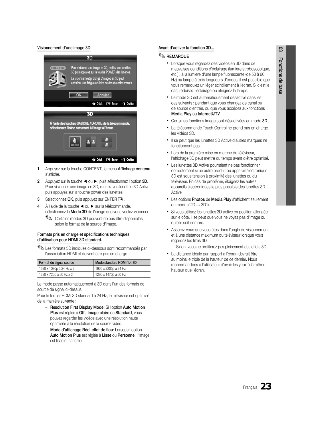 Samsung Series C9, BN68-03088A-01 user manual Visionnement dune image 3D, Sélectionnez OK, puis appuyez sur Entere 