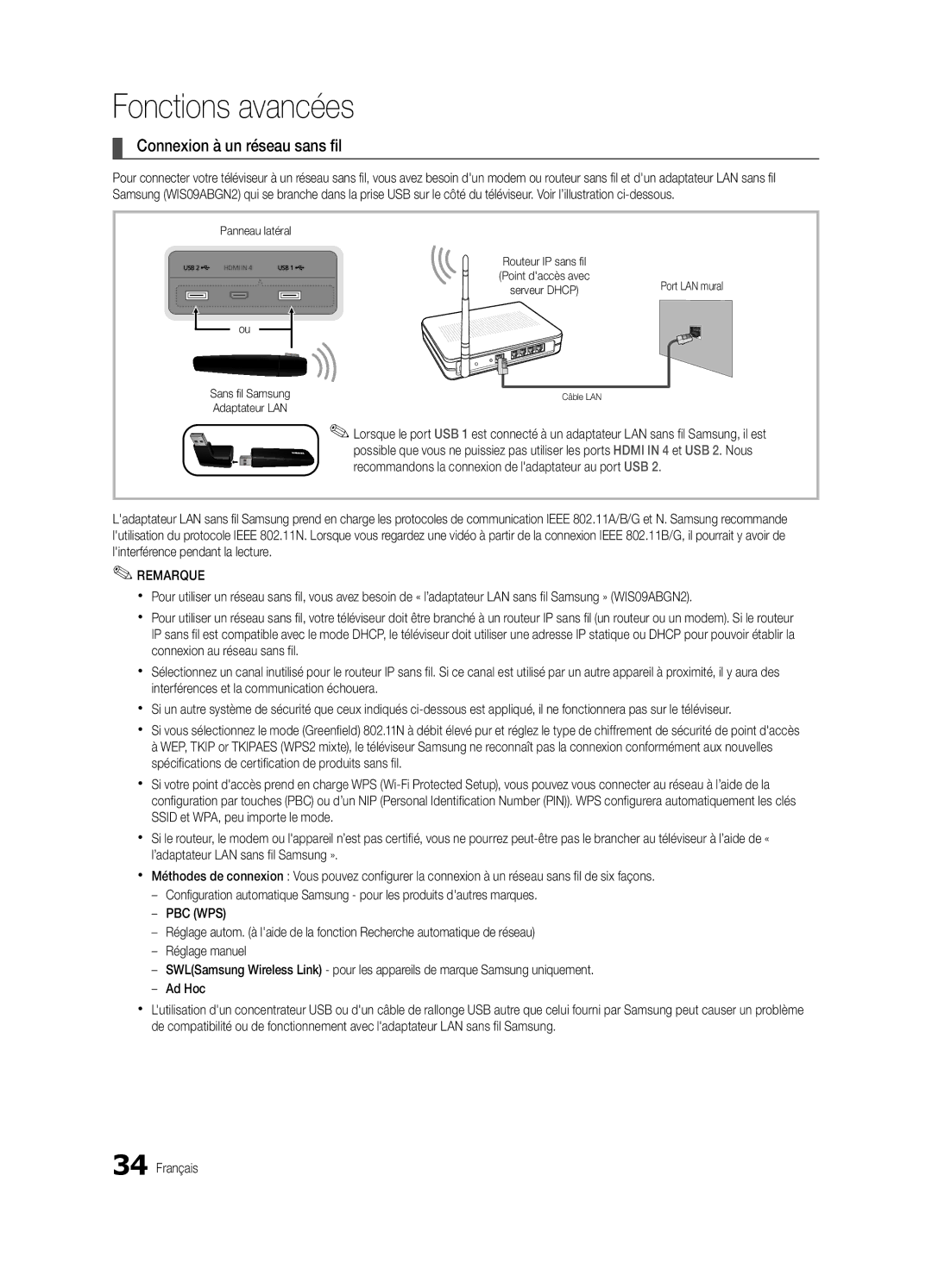 Samsung BN68-03088A-01, Series C9 user manual Connexion à un réseau sans fil, Panneau latéral 