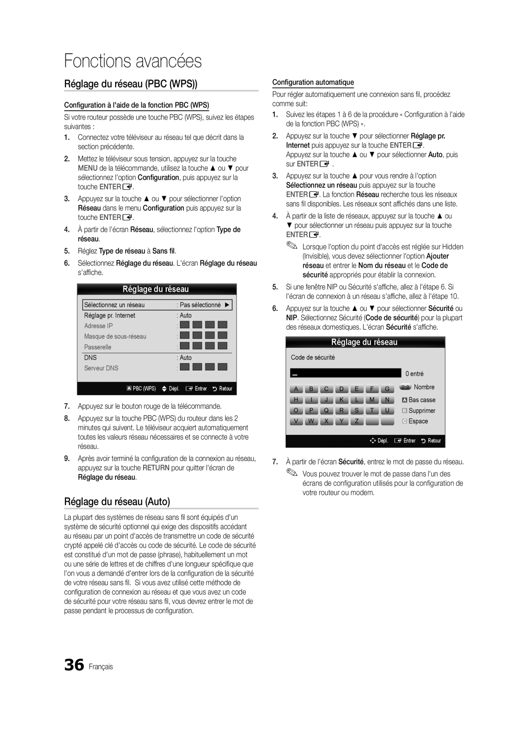 Samsung BN68-03088A-01, Series C9 user manual Réglage du réseau PBC WPS, Appuyez sur le bouton rouge de la télécommande 