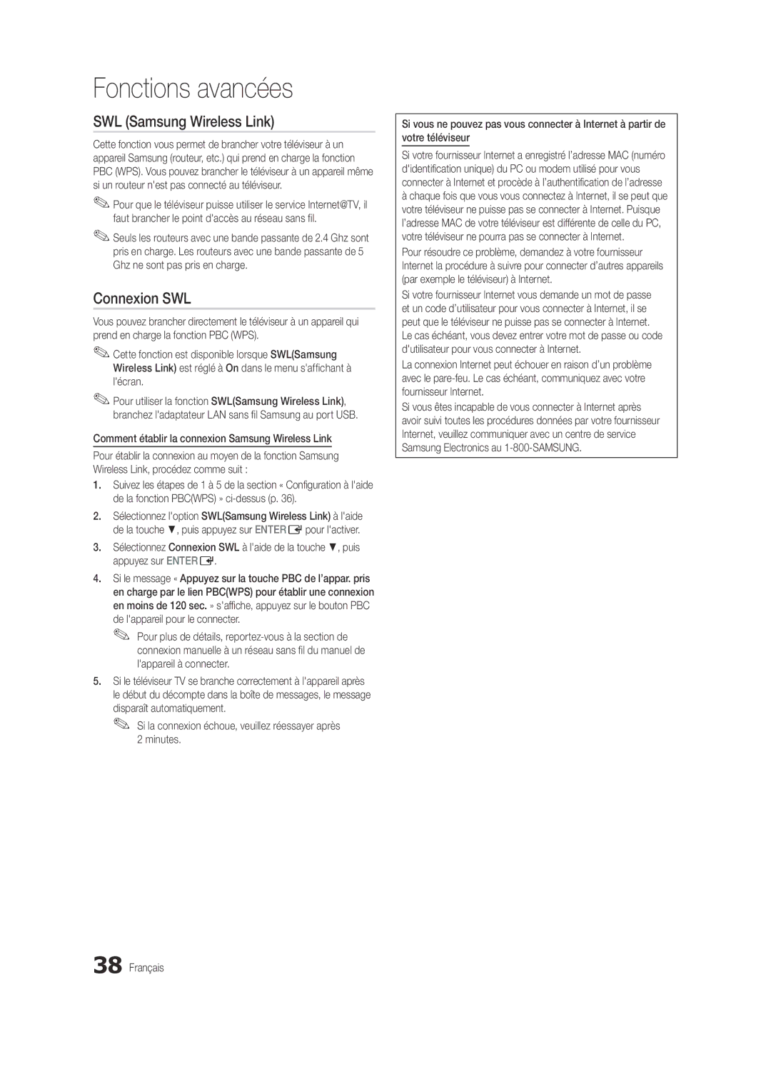 Samsung BN68-03088A-01, Series C9 user manual SWL Samsung Wireless Link, Connexion SWL 