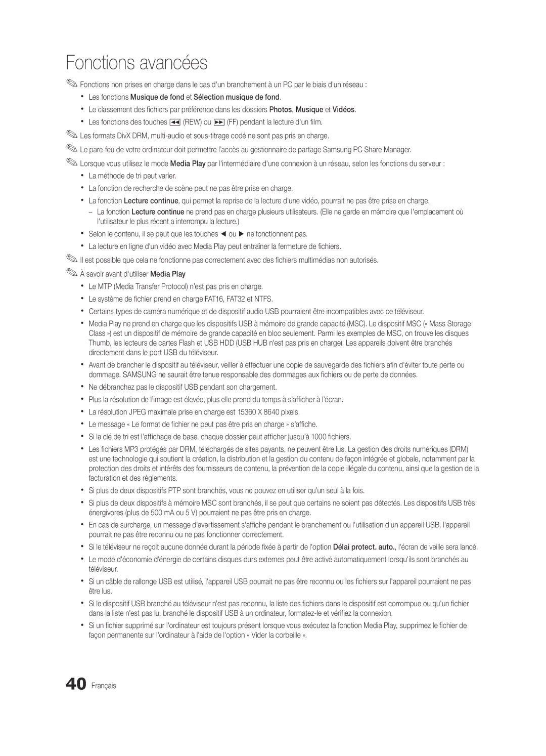 Samsung BN68-03088A-01, Series C9 user manual Fonctions avancées 