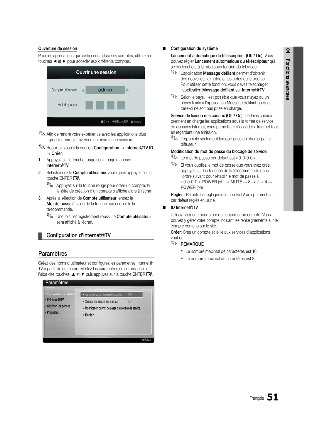 Samsung Series C9, BN68-03088A-01 Configuration dInternet@TV, Ouvrir une session, Ouverture de session, Touche Entere 