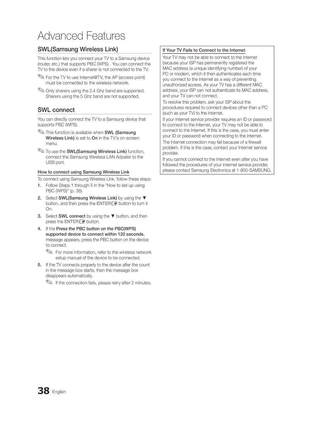 Samsung BN68-03088A-01, Series C9 user manual SWLSamsung Wireless Link, SWL connect, To connect 