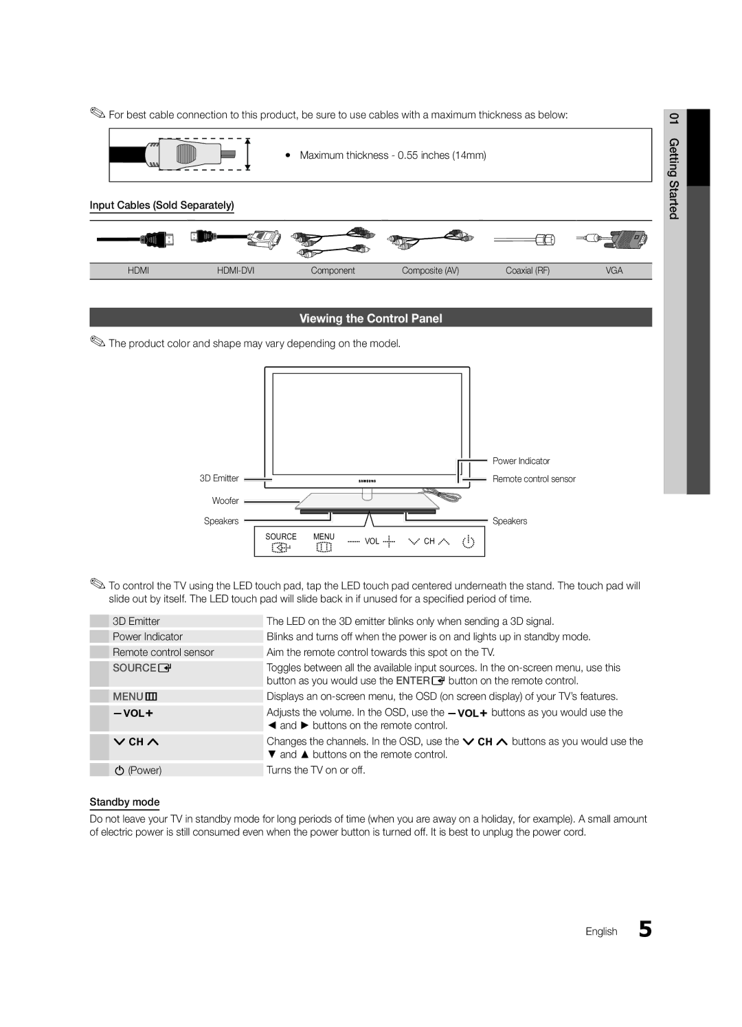 Samsung Series C9, BN68-03088A-01 Viewing the Control Panel, Product color and shape may vary depending on the model 