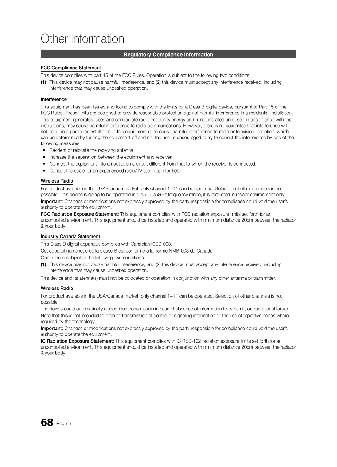 Samsung BN68-03088A-01, Series C9 user manual Regulatory Compliance Information 