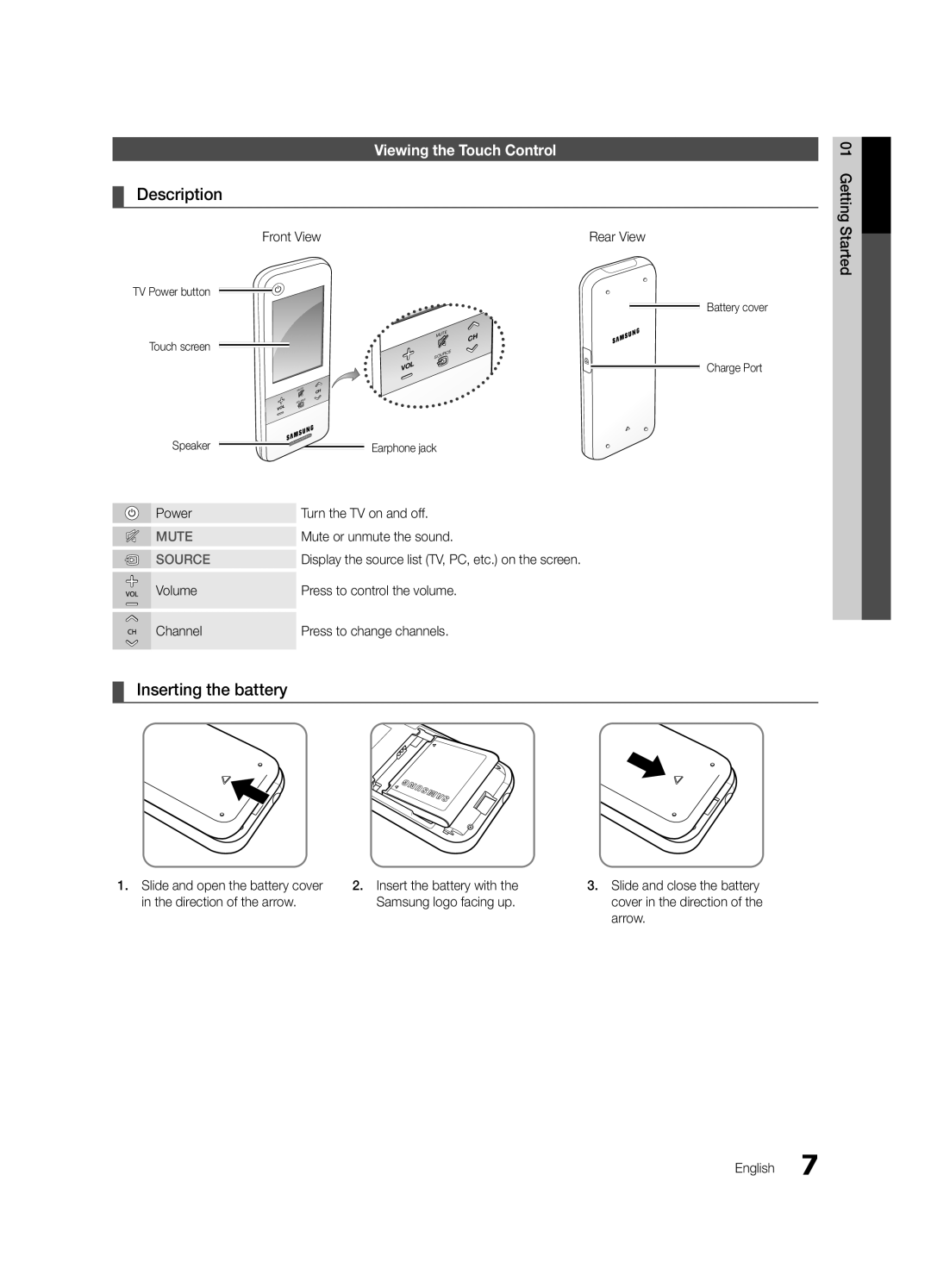 Samsung Series C9, BN68-03088A-01 user manual Viewing the Touch Control 