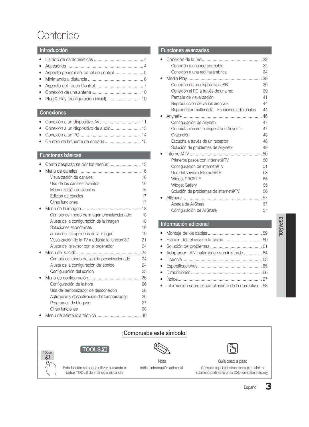 Samsung Series C9, BN68-03088A-01 user manual Contenido, ¡Compruebe este símbolo, Ajuste del televisor con el ordenador 