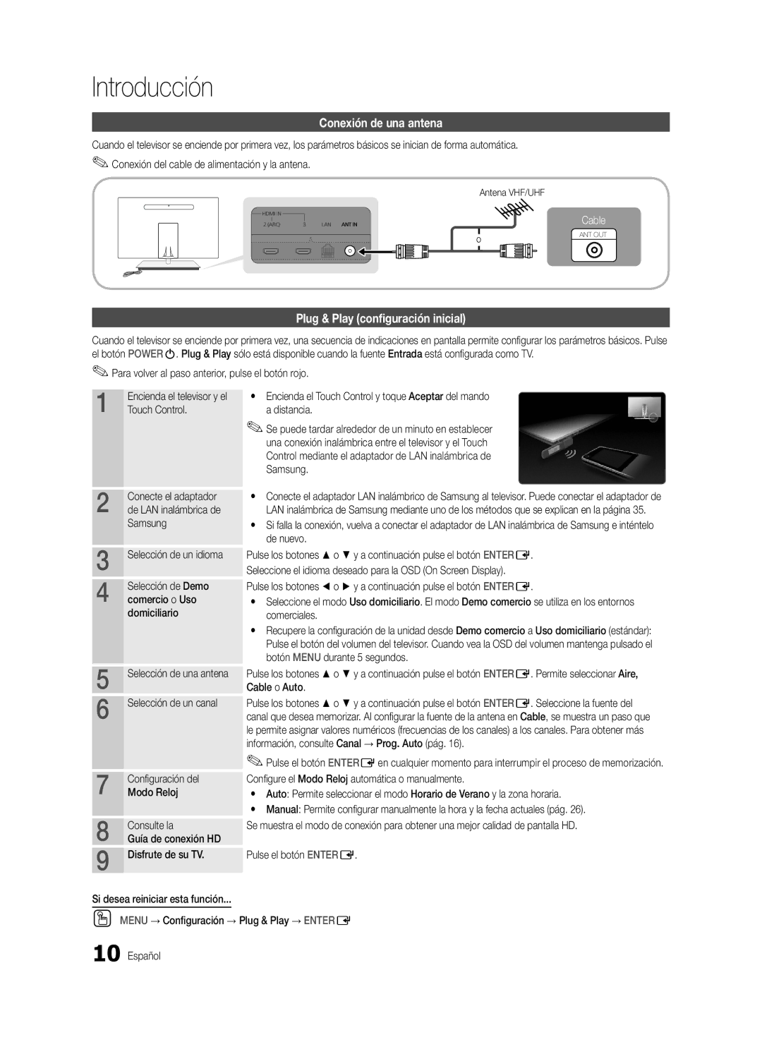 Samsung BN68-03088A-01, Series C9 user manual Conexión de una antena, Plug & Play configuración inicial 