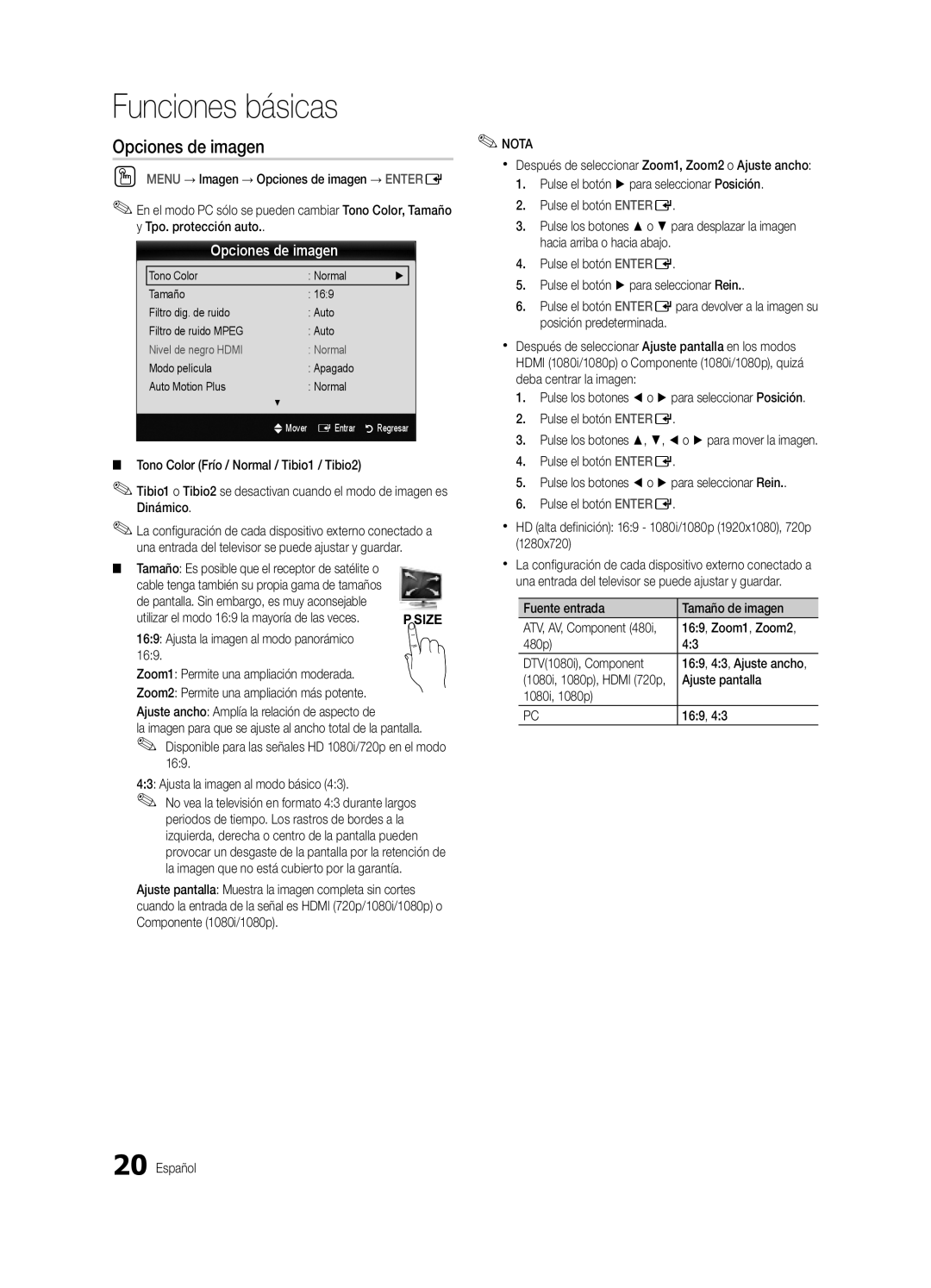 Samsung BN68-03088A-01, Series C9 user manual Opciones de imagen 