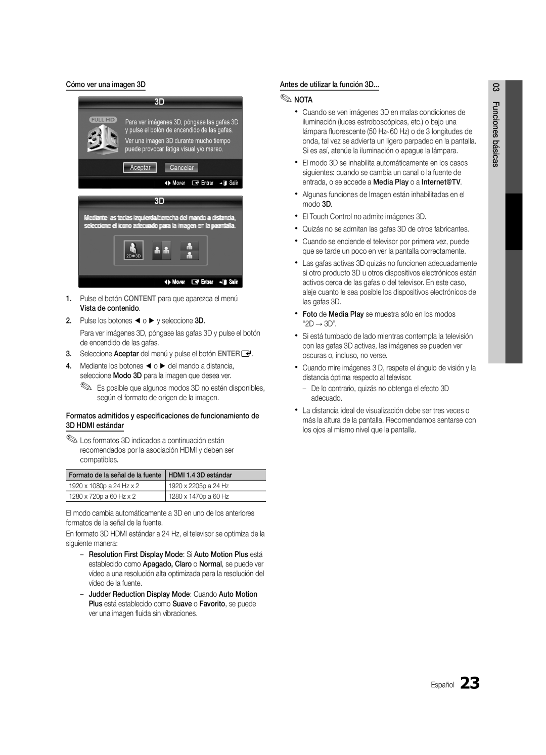 Samsung Series C9, BN68-03088A-01 user manual Cómo ver una imagen 3D, Antes de utilizar la función 3D 