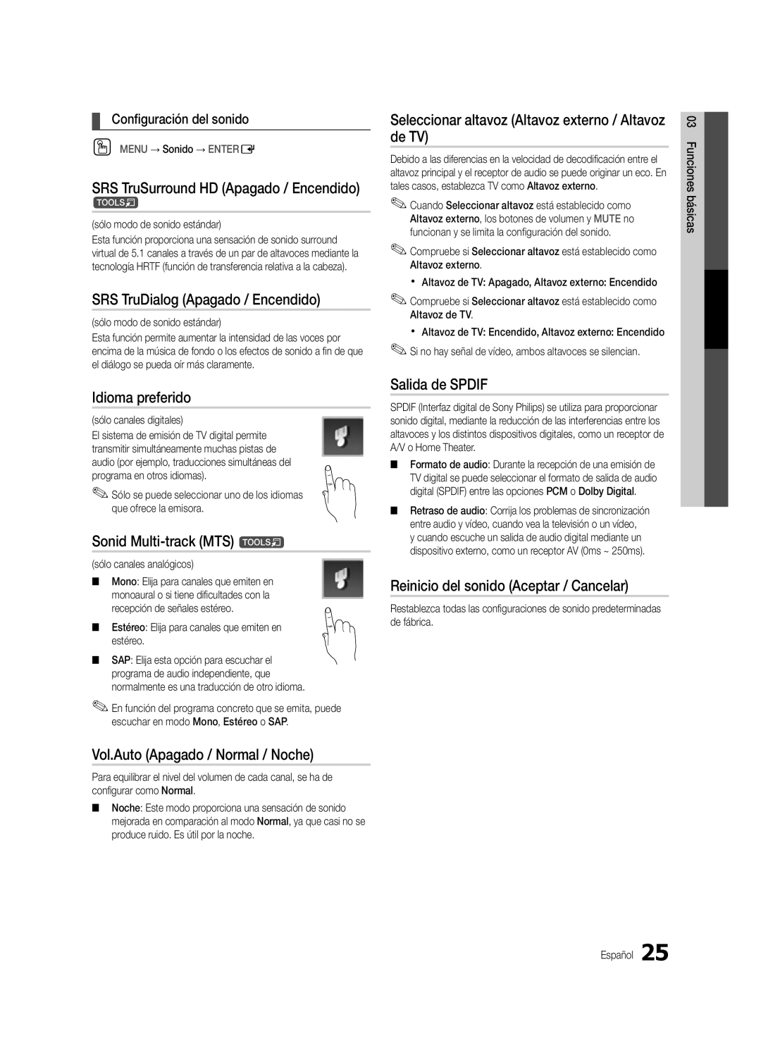 Samsung Series C9 user manual SRS TruSurround HD Apagado / Encendido t, SRS TruDialog Apagado / Encendido, Idioma preferido 