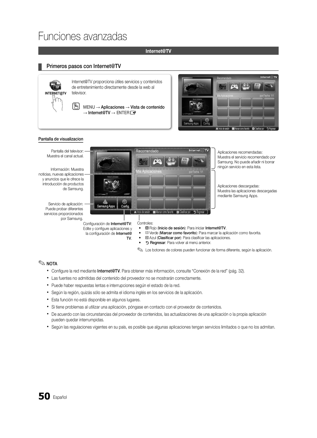 Samsung BN68-03088A-01, Series C9 user manual Primeros pasos con Internet@TV, Funciones avanzadas 