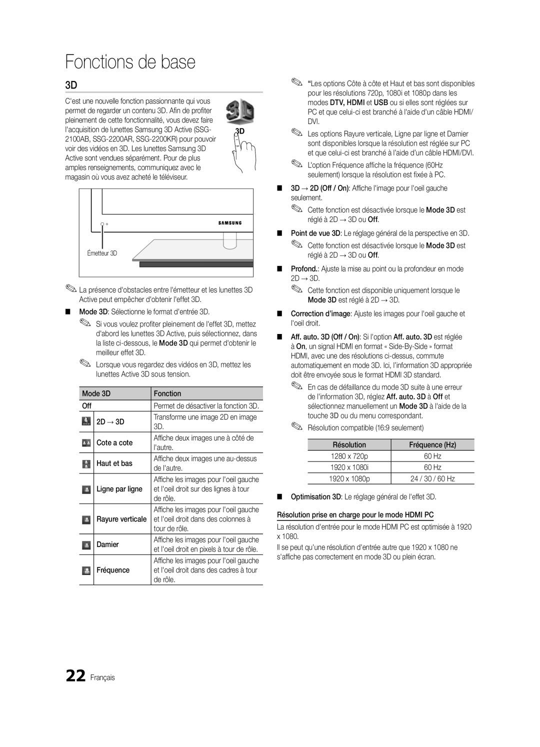 Samsung BN68-03088A-01, Series C9 user manual Fonctions de base, au-dessus 