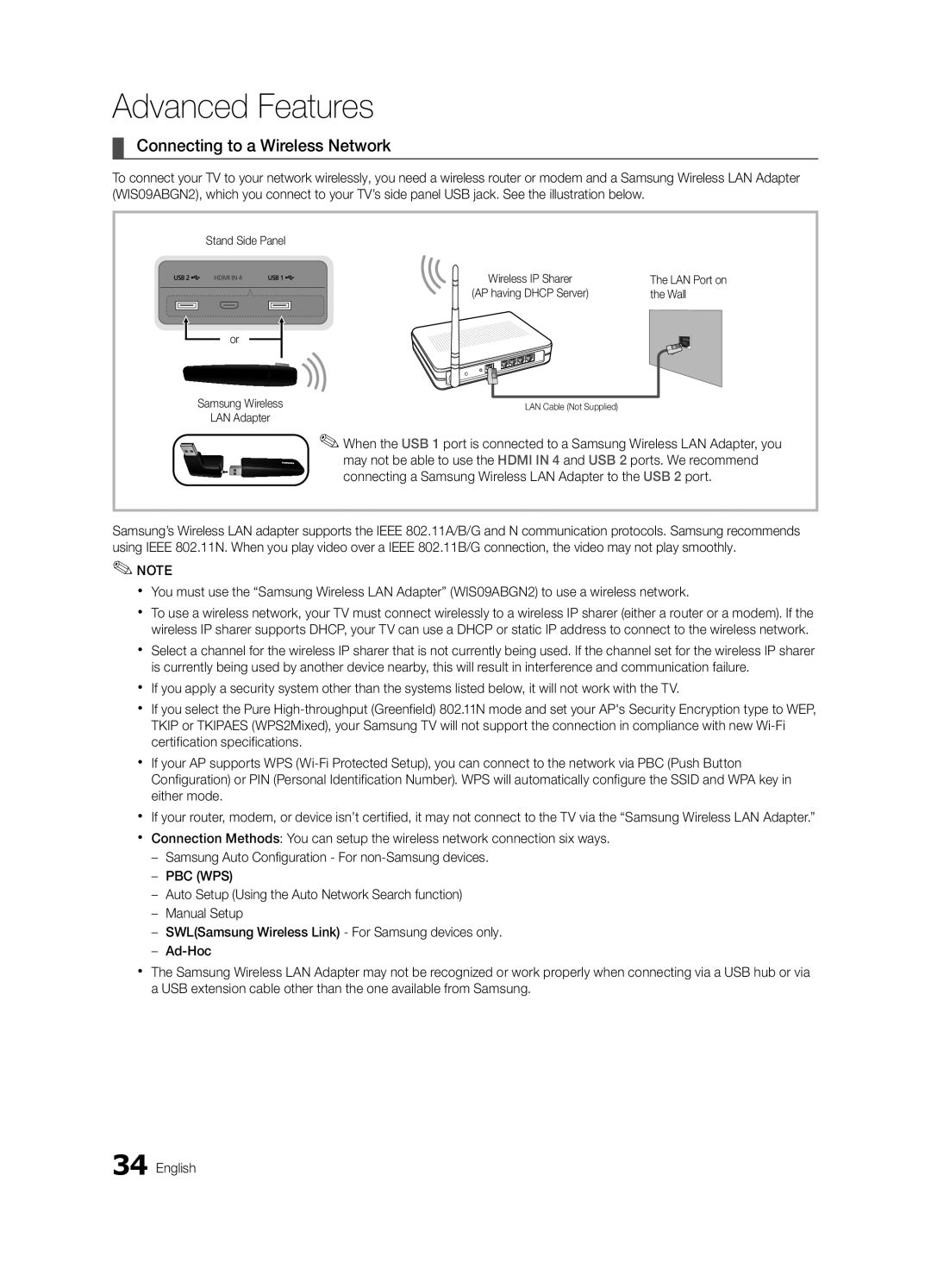 Samsung BN68-03088A-01, Series C9 user manual Connecting to a Wireless Network, Advanced Features 
