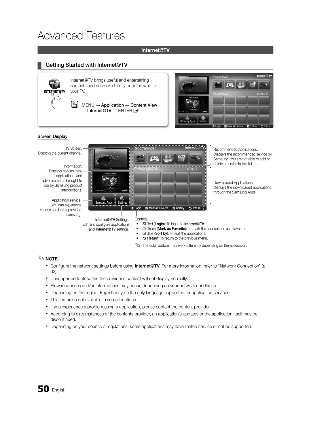 Samsung BN68-03088A-01, Series C9 user manual Getting Started with Internet@TV, Advanced Features 
