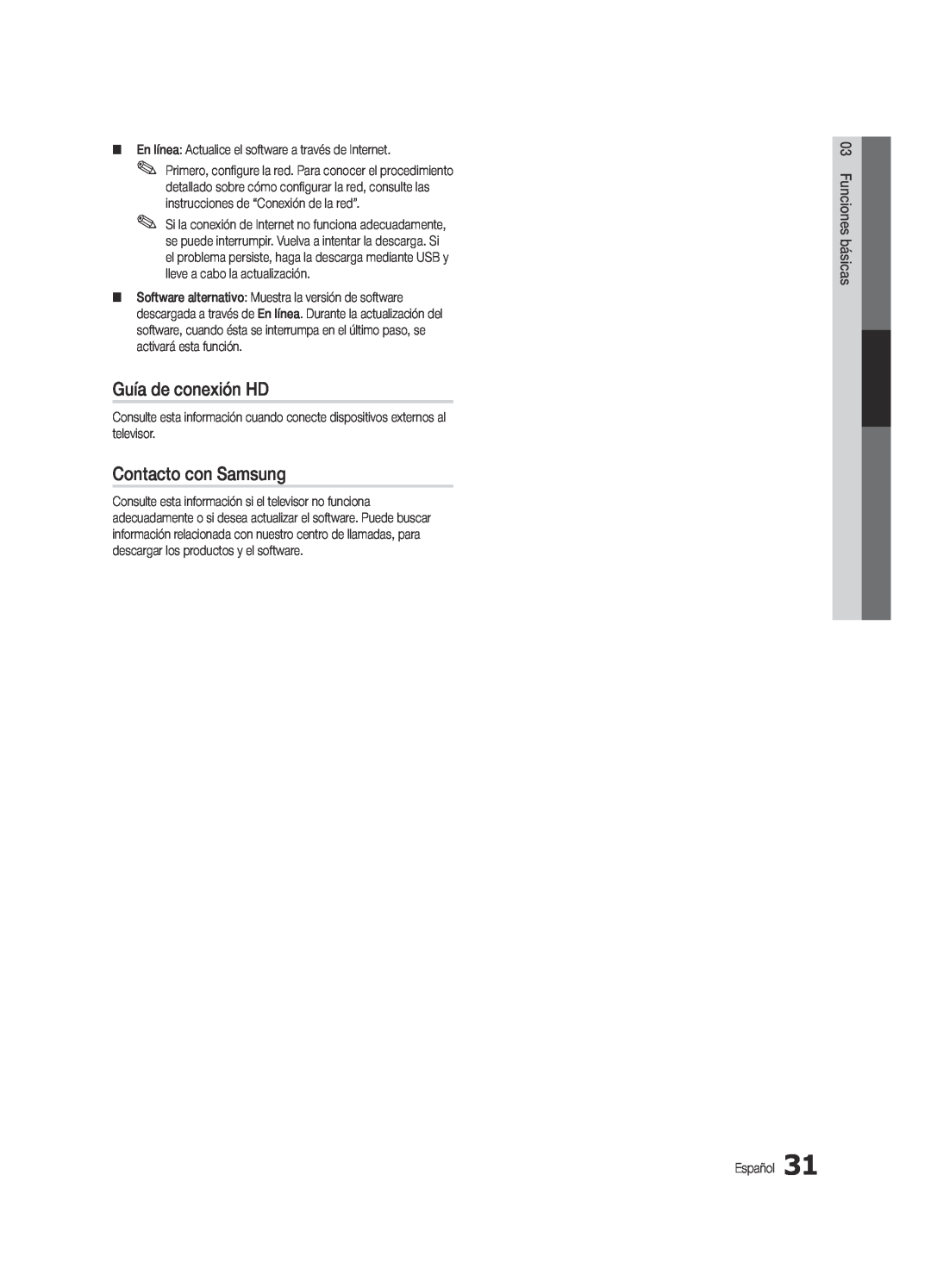 Samsung Series C9, BN68-03088A-01 user manual Guía de conexión HD, Contacto con Samsung, básicas03 Funciones 