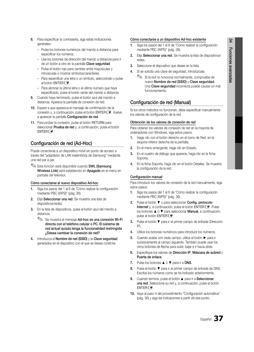 Samsung BN68-03088A-02 Configuración de red Ad-Hoc, Distancia, Utilice los botones numéricos para introducir los números 