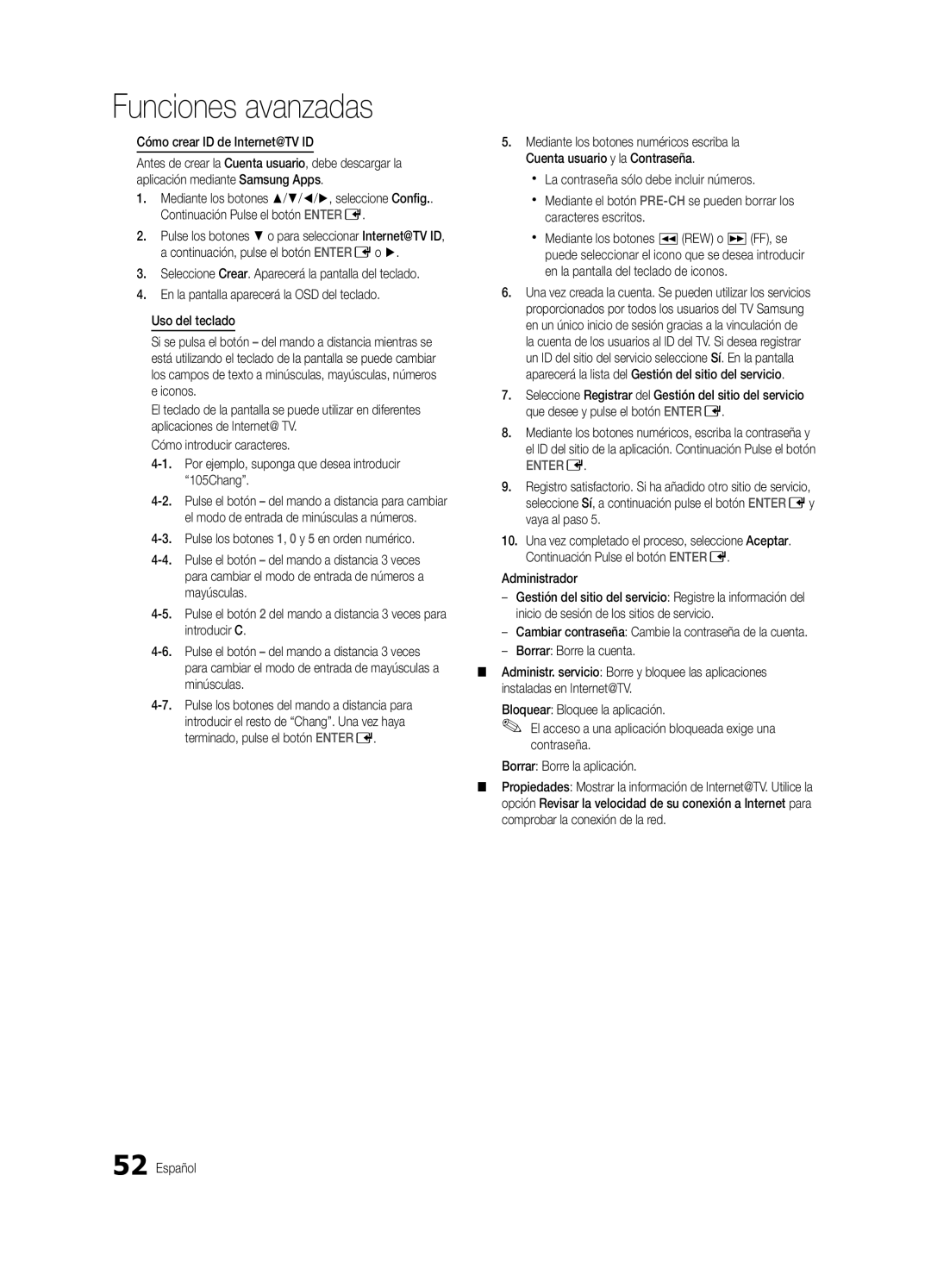 Samsung UC9000-NA, BN68-03088A-02 user manual Cómo crear ID de Internet@TV ID, Administrador 