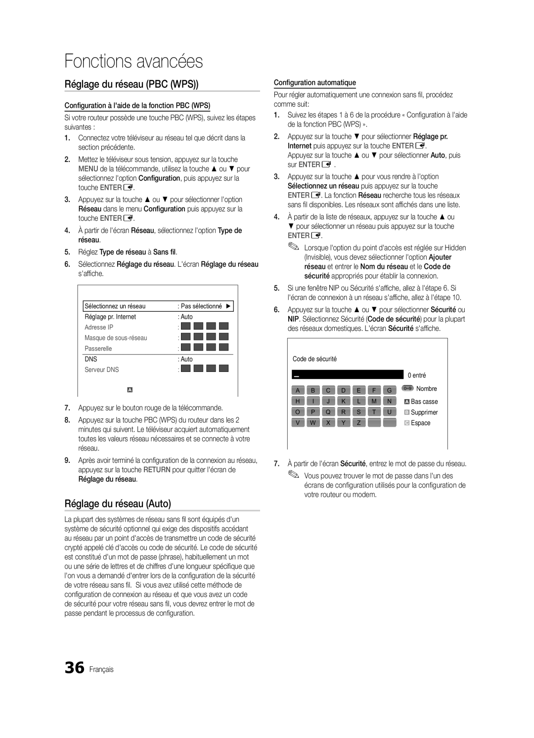 Samsung BN68-03088A-02, UC9000-NA user manual Réglage du réseau PBC WPS, Appuyez sur le bouton rouge de la télécommande 