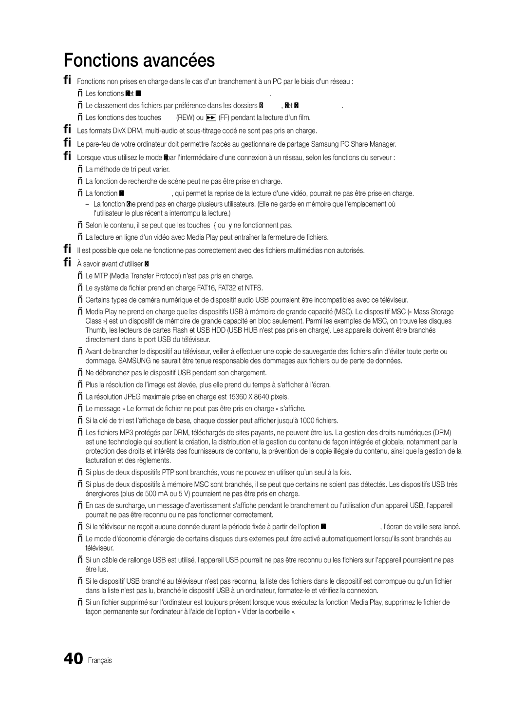 Samsung BN68-03088A-02, UC9000-NA user manual Fonctions avancées 