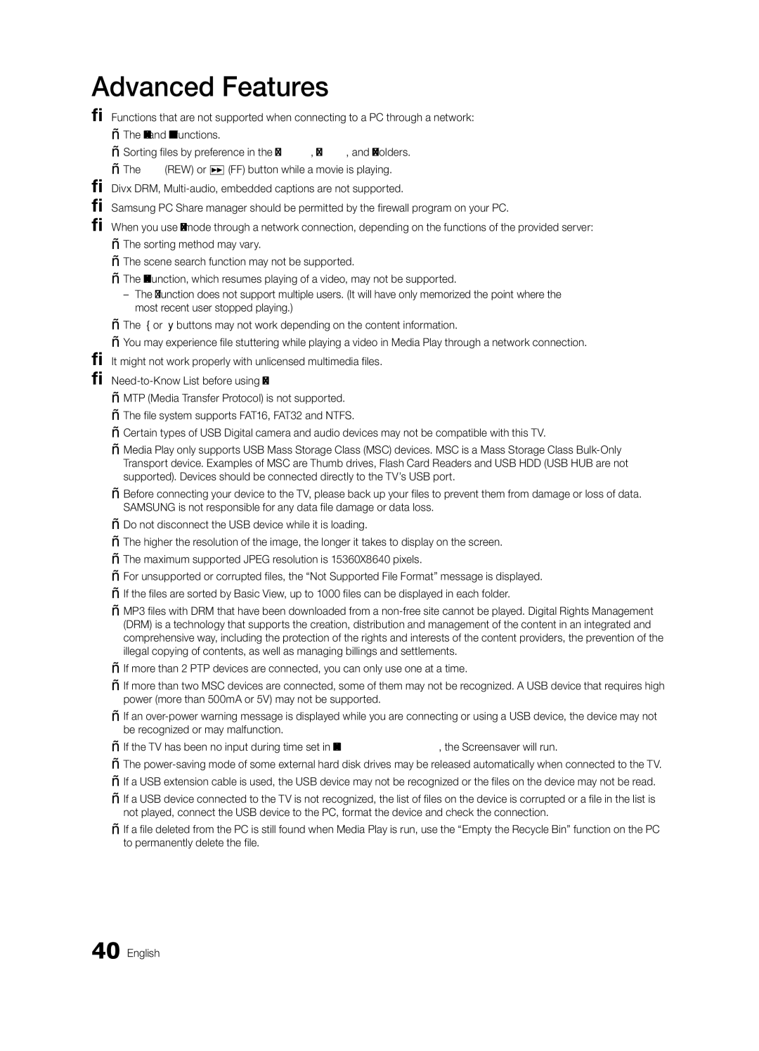 Samsung BN68-03088A-02, UC9000-NA user manual Advanced Features 