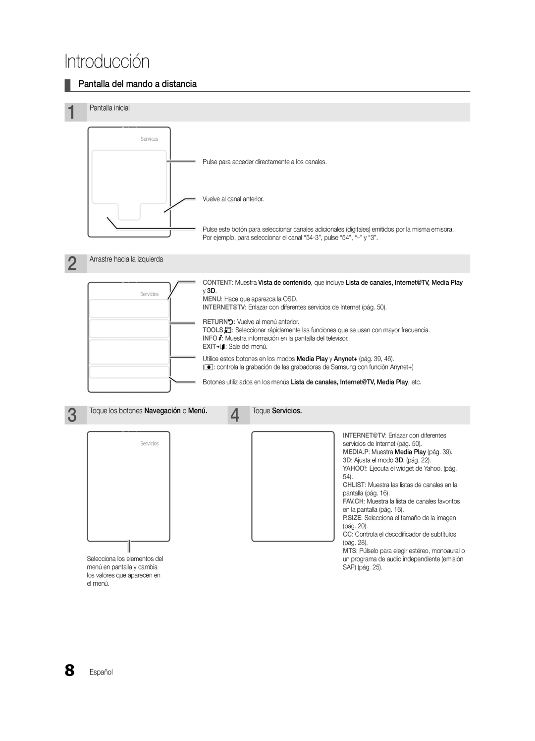 Samsung UC9000-NA, BN68-03088A-02 user manual Pantalla del mando a distancia, Pantalla inicial 