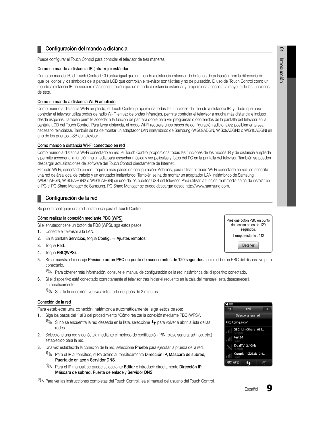 Samsung BN68-03088A-02, UC9000-NA user manual Configuración del mando a distancia, Configuración de la red 