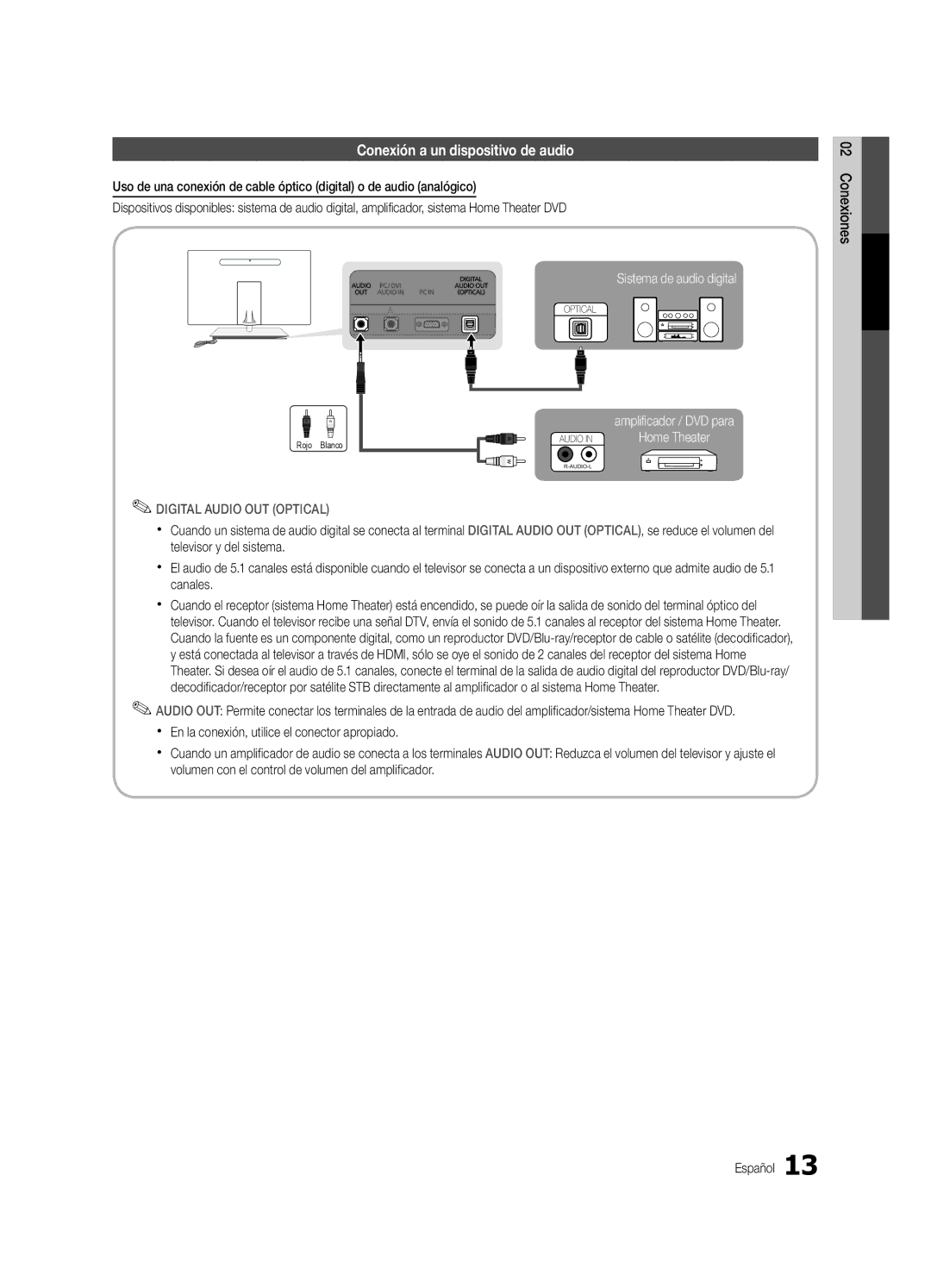 Samsung BN68-03088A-02, UC9000-NA user manual Conexión a un dispositivo de audio 