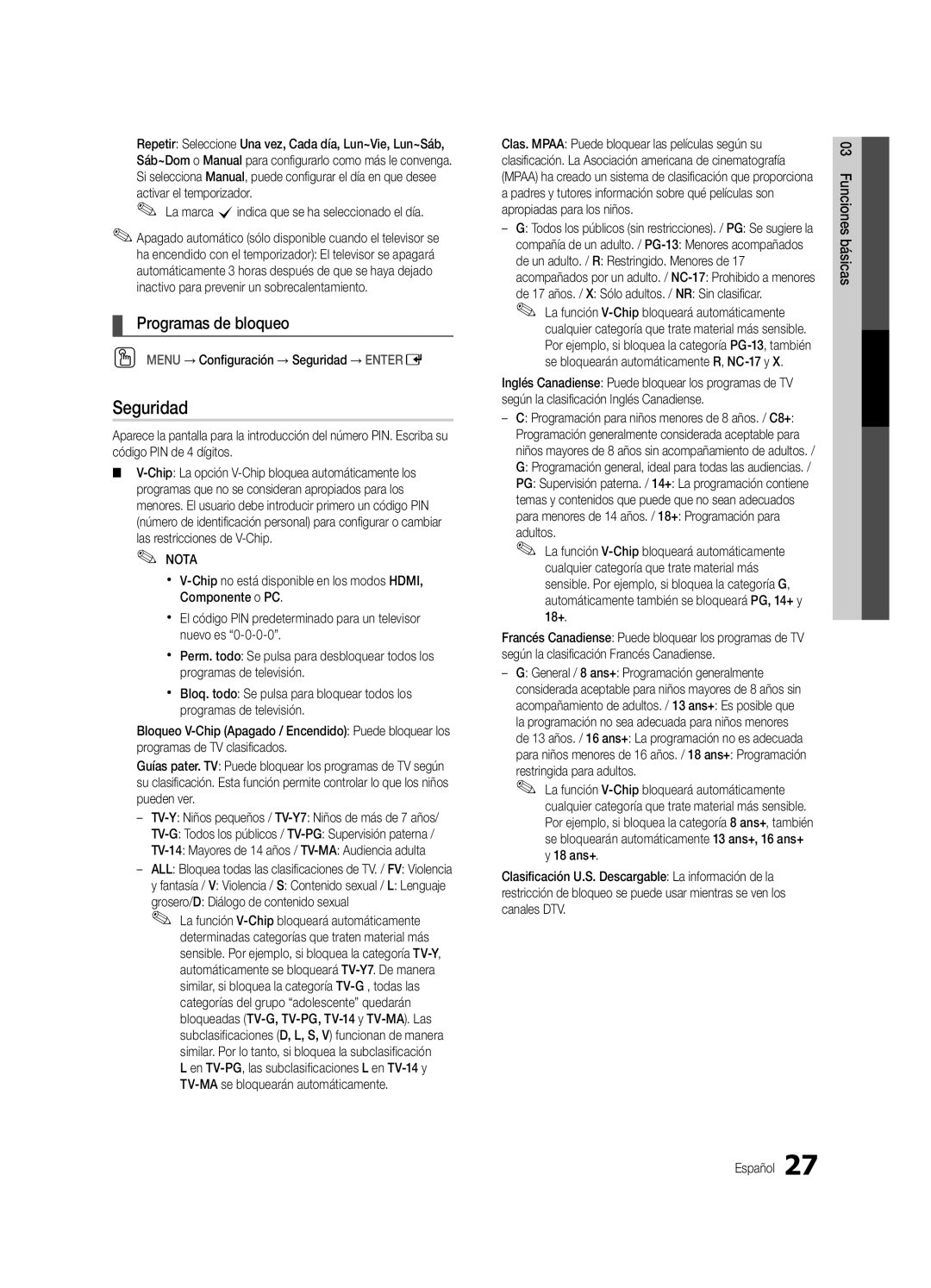 Samsung BN68-03088A-02, UC9000-NA user manual Seguridad, Programas de bloqueo 