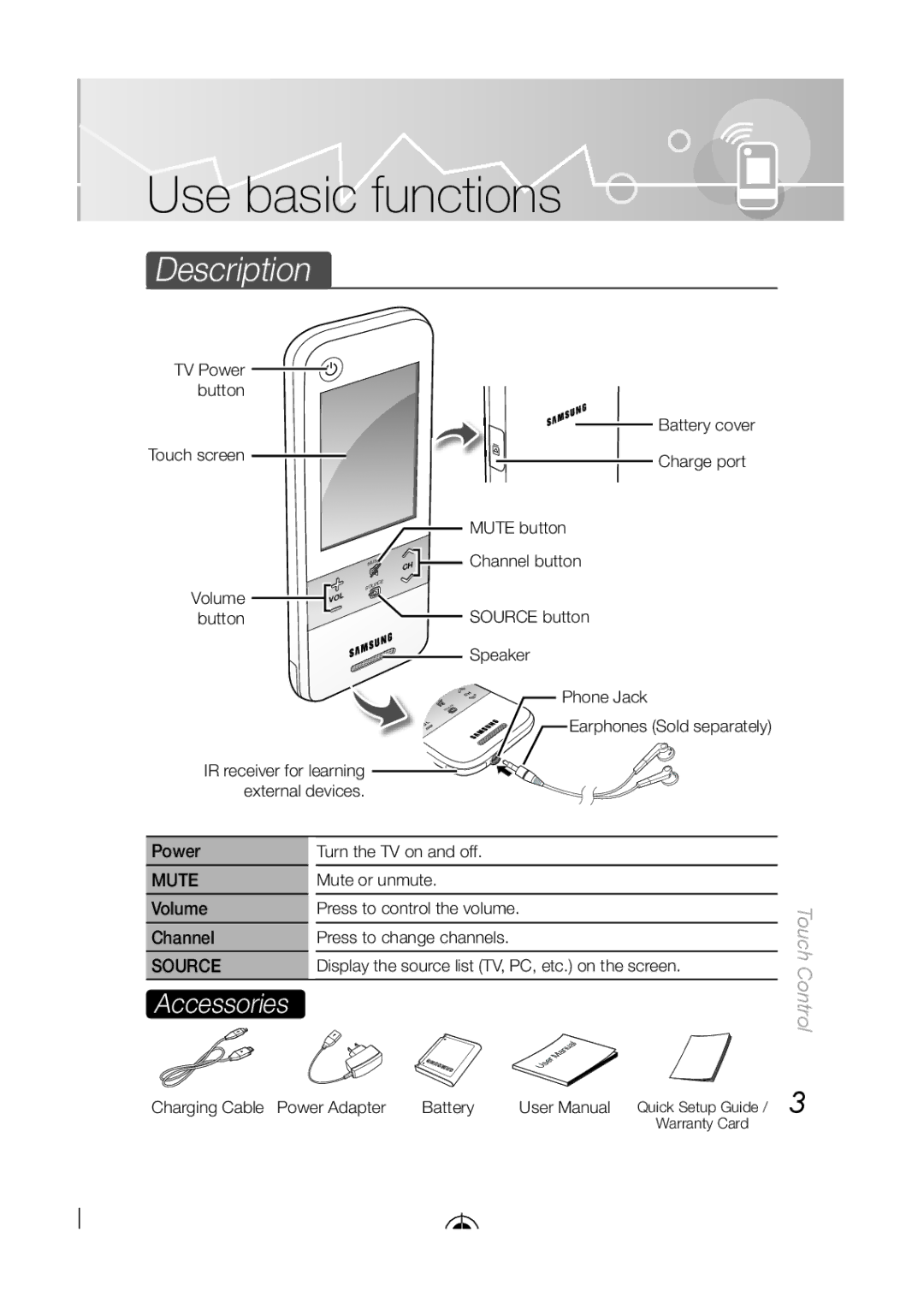 Samsung LED-C9000, BN68-03092A-02 user manual Use basic functions, Description 