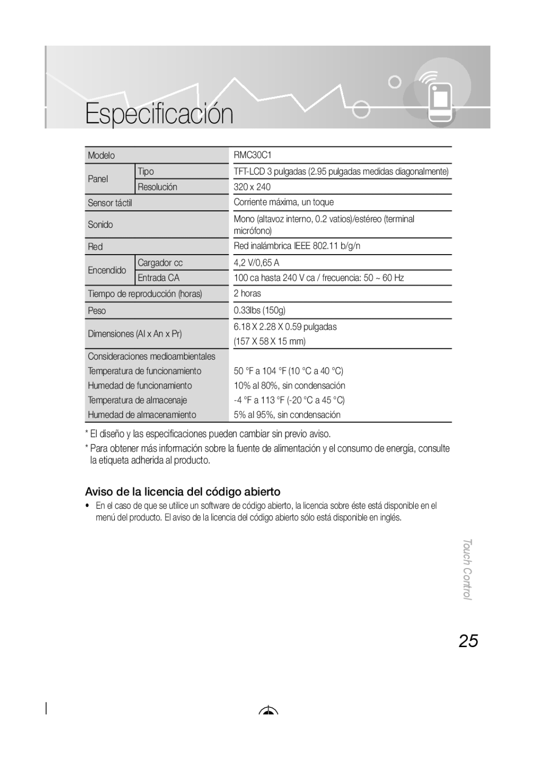 Samsung LED-C9000, BN68-03092A-02 Especiﬁ cación, Aviso de la licencia del código abierto, Modelo Panel Tipo Resolución 