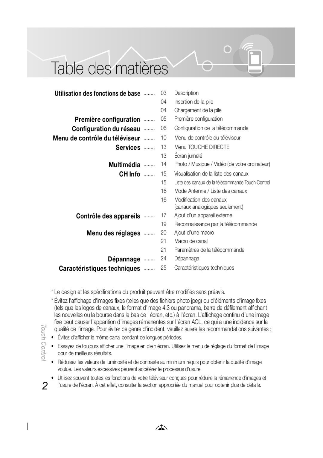 Samsung BN68-03092A-02, LED-C9000 user manual Table des matières 