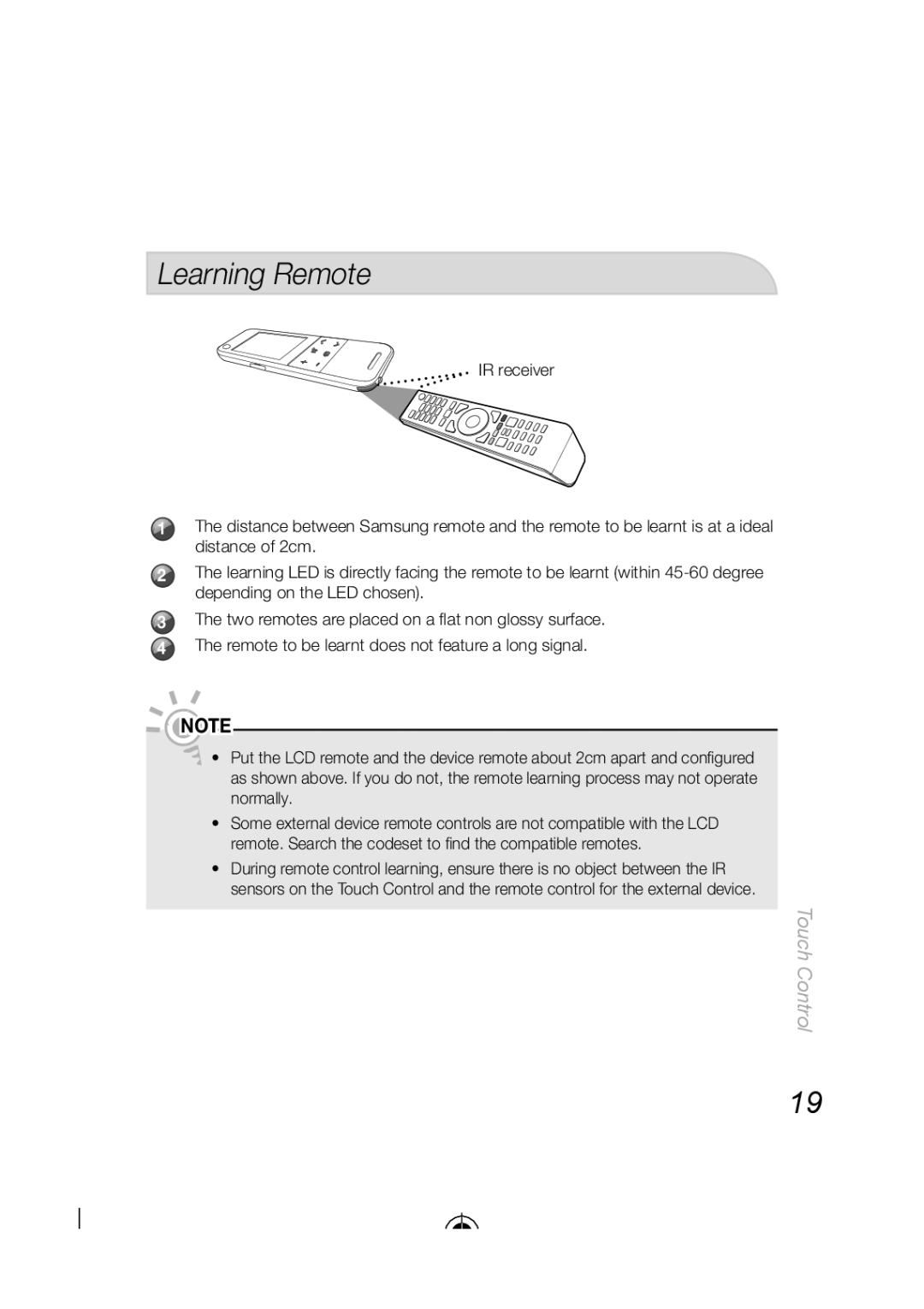 Samsung LED-C9000, BN68-03092A-02 user manual Learning Remote, Touch Control 