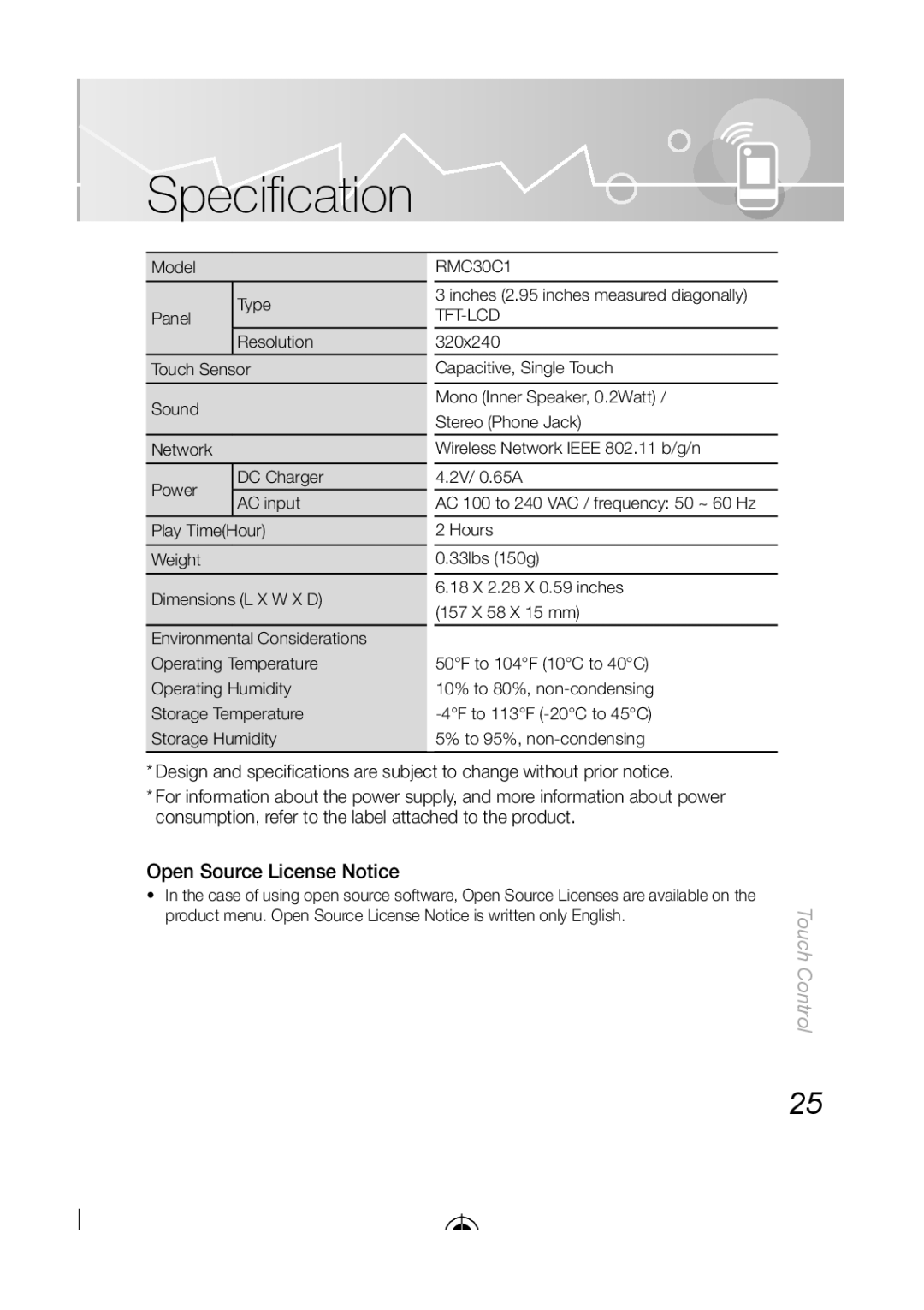 Samsung LED-C9000, BN68-03092A-02 user manual Speciﬁ cation, Open Source License Notice 